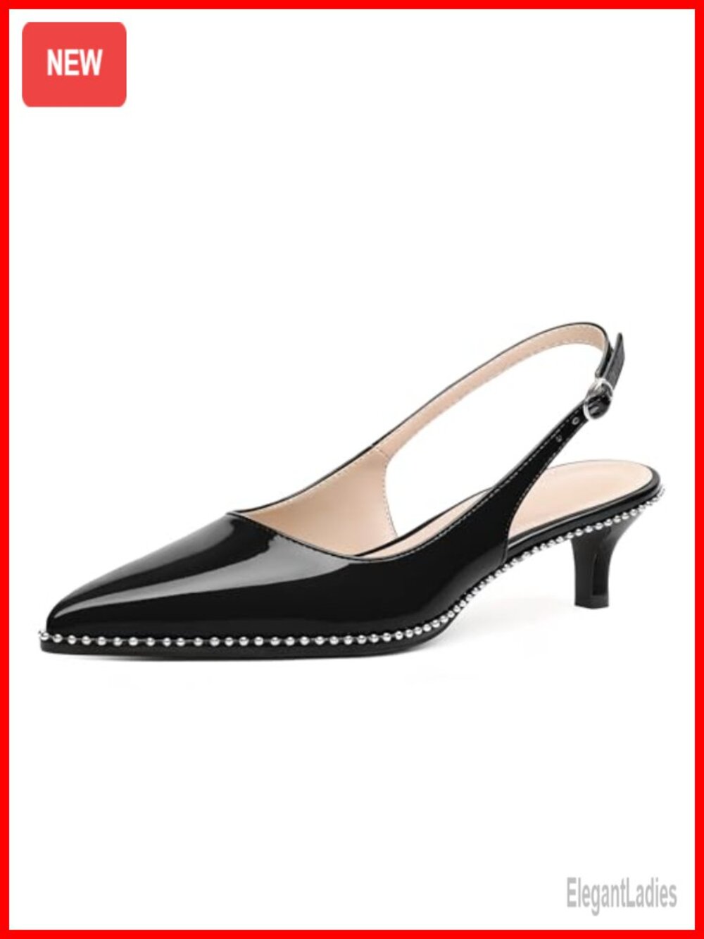 Women's Slingback Kitten Heels Pointed Toe Ankle-Strap Beaded Pumps